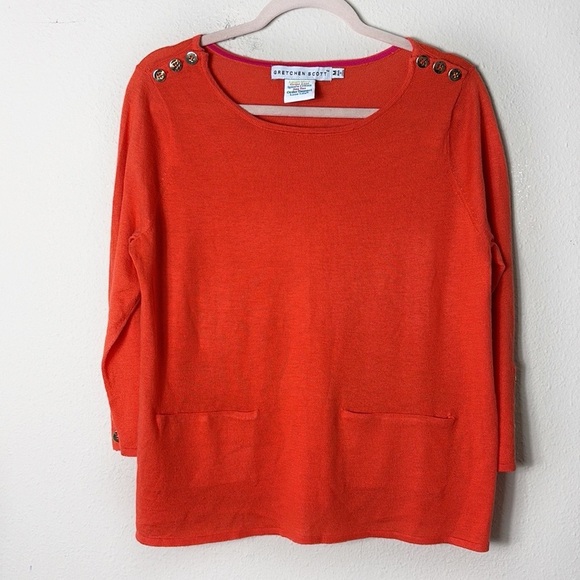 Gretchen Scott Polly Pocket 3/4 length sleeve sweater w/ Gold Button Decor sz M - Picture 1 of 9